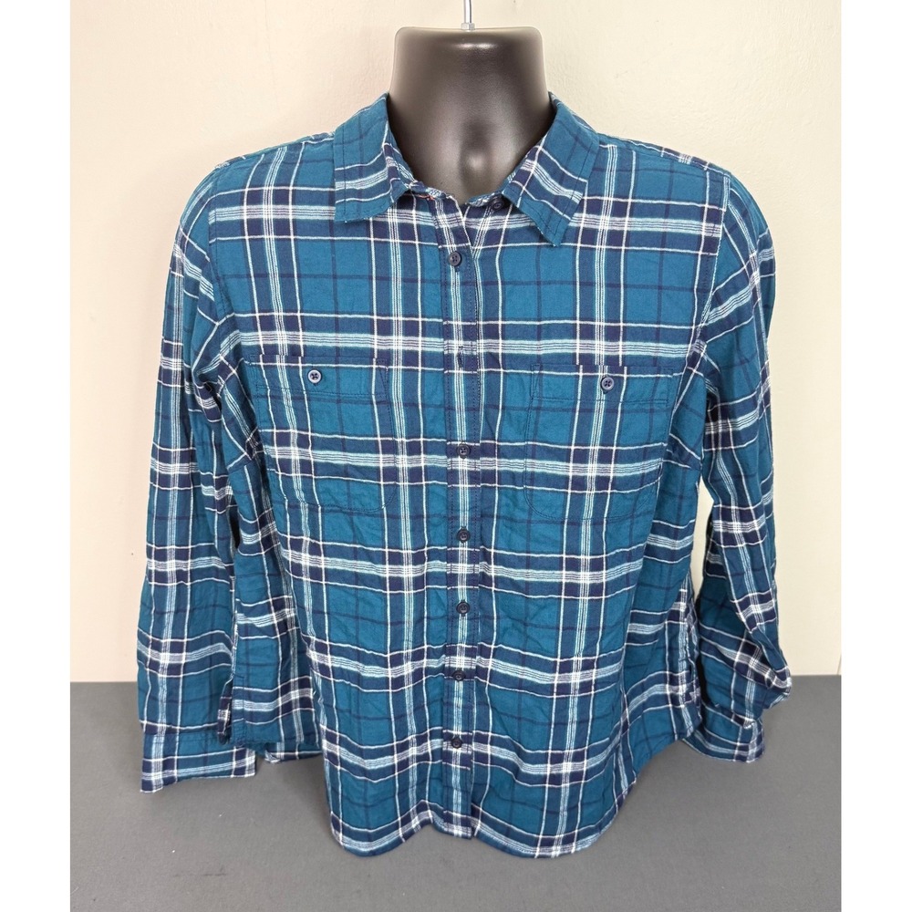 St. John's Bay Men's Plaid Long Sleeve Button Front Shirt Blue Size Large